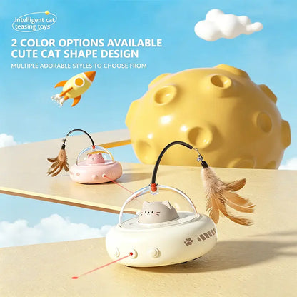 Smart Electric 2-In-1 Laser Feather Cat Toy Automatic Rotating Interactive Self Entertainment Boredom Relief Durable Anti-Demolition Indoor Play Toy for Furry Friends